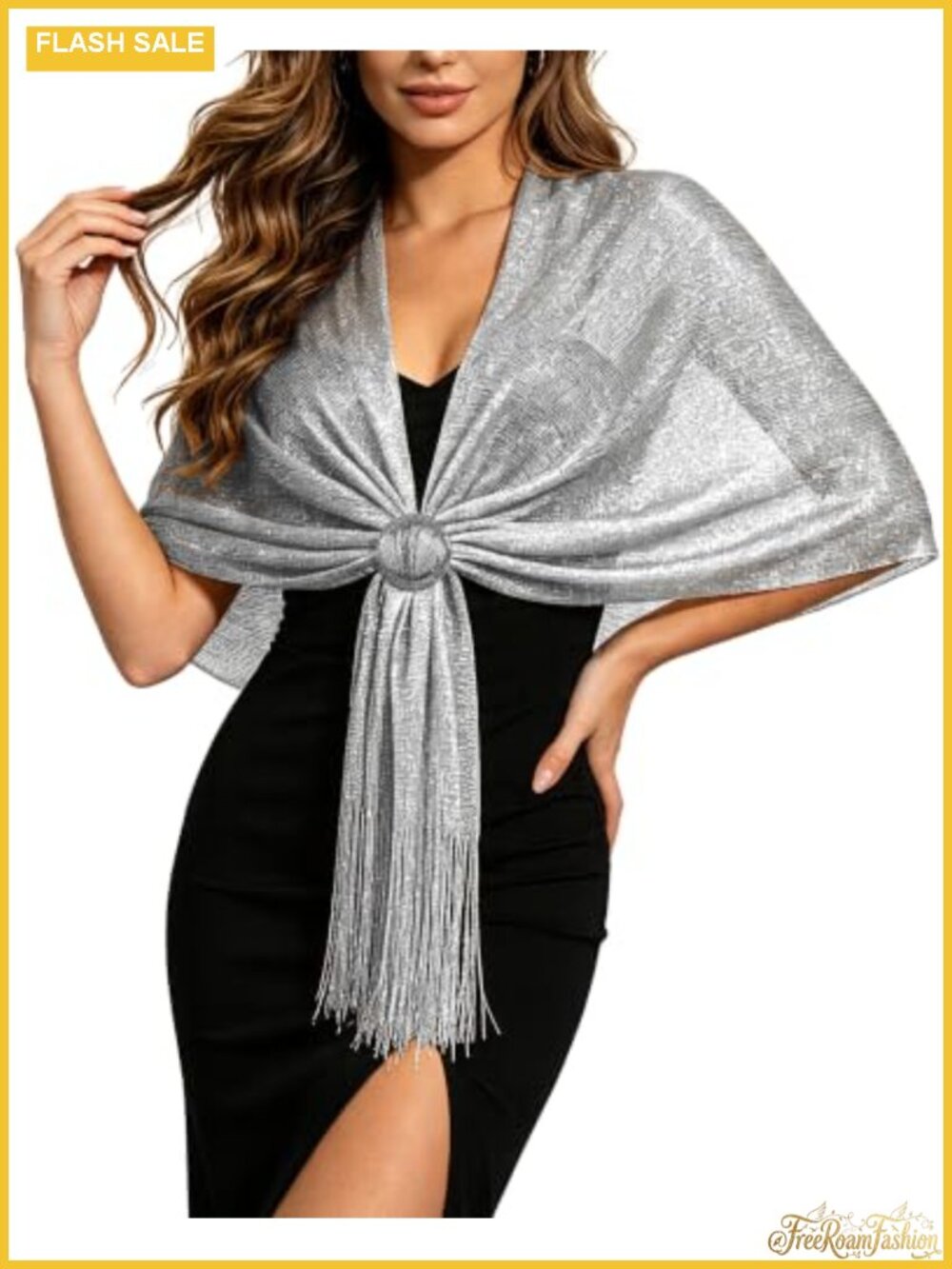 Metallic Glitter Shawl Wrap Evening Dress Sparkling with Buckle